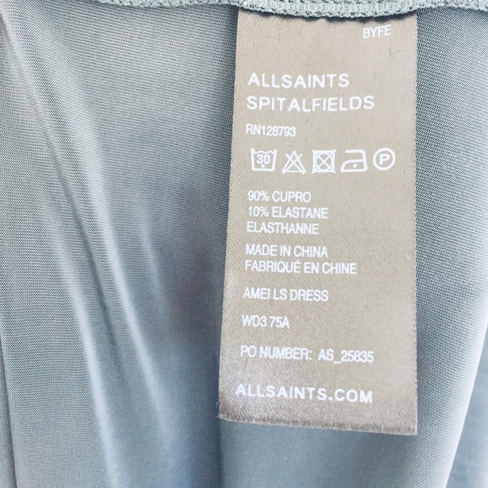 AllSaints Draped Long-Sleeve Mini Dress in Deep Teal and also available in Black - Picture 8 of 8